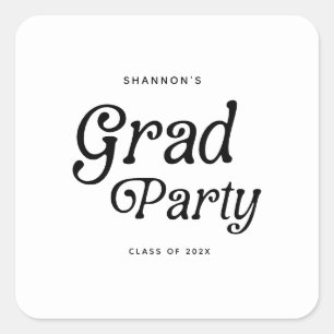 Minimal Grad Party Retro Graduation Square Sticker
