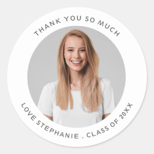 Minimal Grad Thank you Name Photo Year Graduation Classic Round Sticker