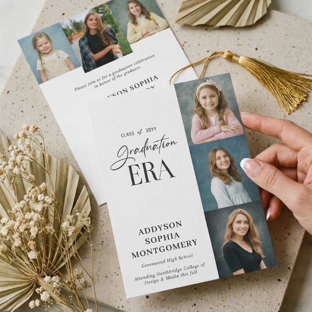 Minimal Graduation Era Then & Now Photos Grad Invitation (Minimal Graduation Era Then & Now Photos Grad Invitation)