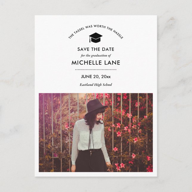 Minimal Graduation Save The Date Grad Photo Postcard (Front)