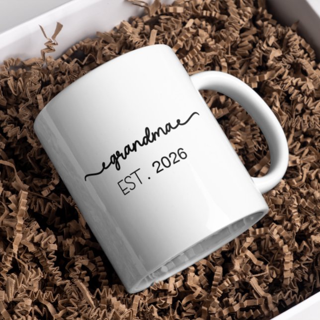 Minimal Grandma Established Handwritten Name Year Coffee Mug (new grandpma mugs promoted to grandma pregnancy reveal grandparent for hem first time grandmom)