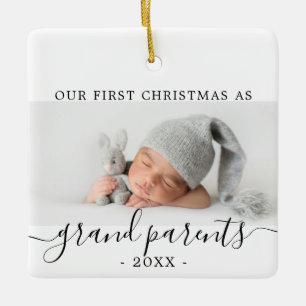 Minimal Grandparents first Christmas with photo Ceramic Ornament