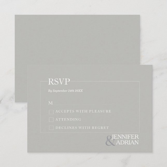 Minimal Granite Grey ﻿Modern Wedding RSVP Card (Front/Back)