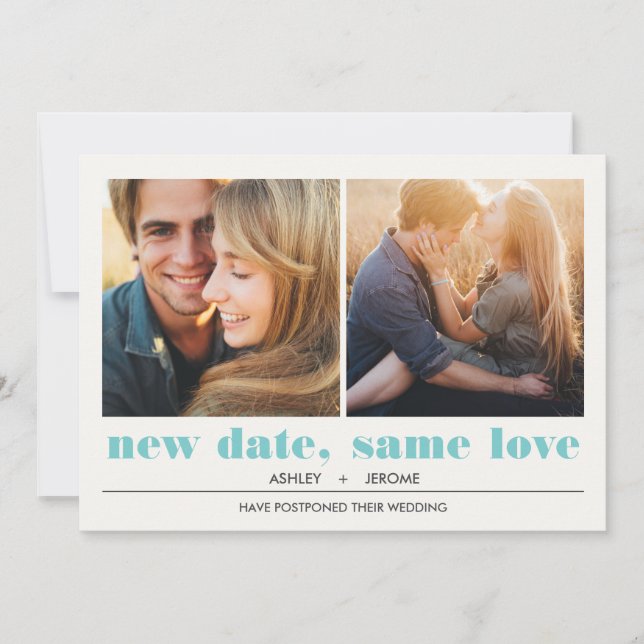 Minimal Graphic | 2 Photos Wedding Postponement Card (Front)