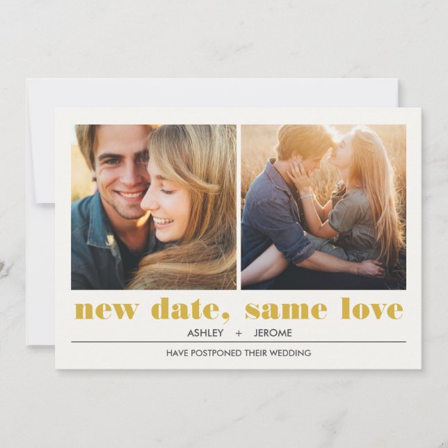 Minimal Graphic | 2 Photos Wedding Postponement Card (Front)