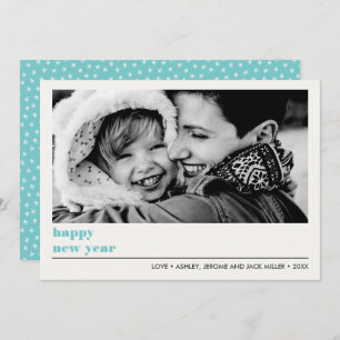 Minimal Graphic Aqua Happy new Year Photo Card