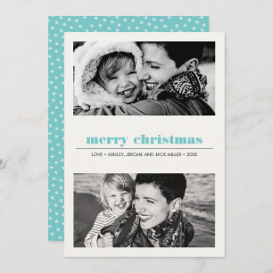 Minimal Graphic   Aqua Merry Christmas 2 Photo Card