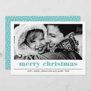 Minimal Graphic Aqua Merry Christmas Photo Card