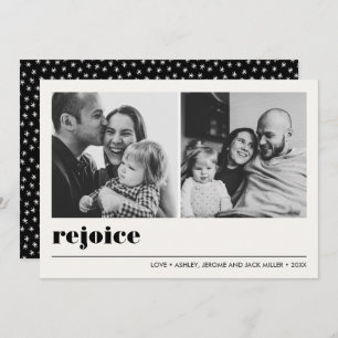 Minimal Graphic   Rejoice  Black Christmas 2 Photo Card