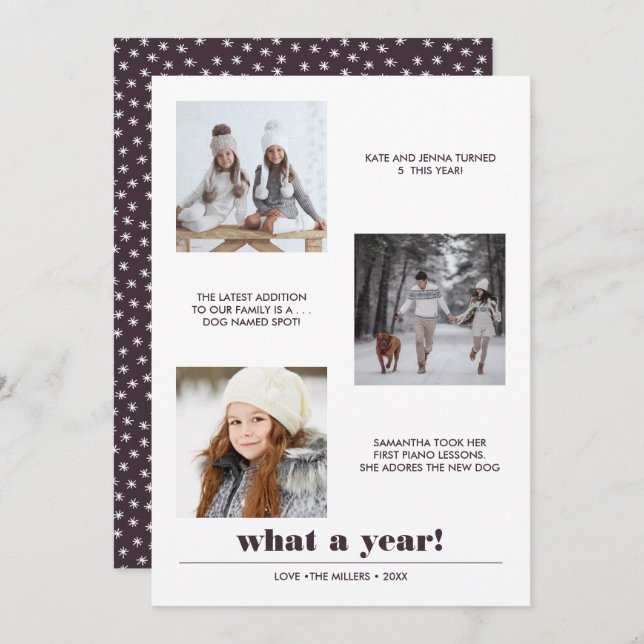 Minimal Graphic | Year in review 3 photo collage Card (Front/Back)