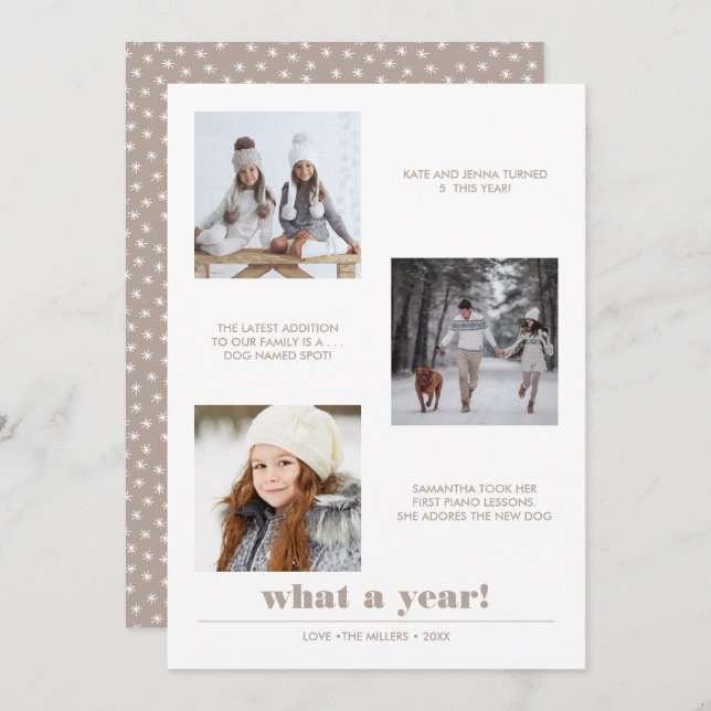 Minimal Graphic | Year in review 3 photo collage Card (Front/Back)