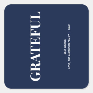 Minimal GRATEFUL   Navy Blue Holiday Square Sticker