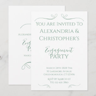 Minimal Green and White Script Engagement Party Invitation