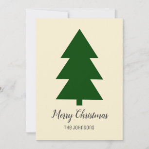 Minimal Green Beige Christmas Tree Clean Simple Thank You Card