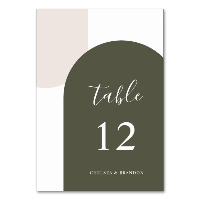Minimal Green Beige Rustic Boho Arch Table Number (Back)