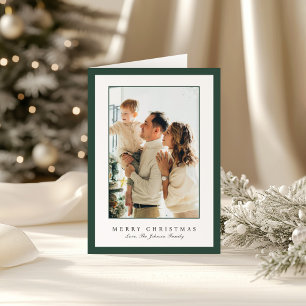 Minimal Green Border Photo Elegant Christmas Holiday Card