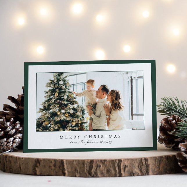 Minimal Green Border Photo Elegant Christmas Holiday Card (Creator Uploaded)