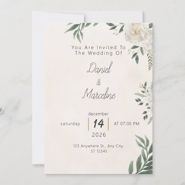 Minimal Green Botanical Wedding Invitation (Front)