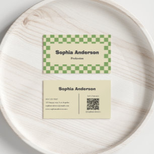Minimal Green Chequerboard Border - Qr Code Business Card