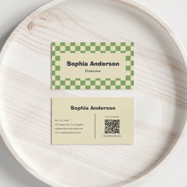 Minimal Green Chequerboard Border - Qr Code Business Card (Creator Uploaded)