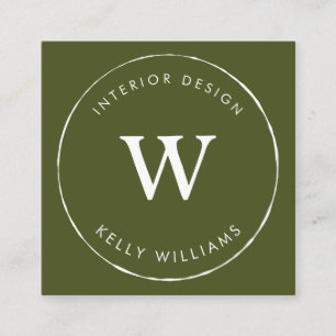Minimal Green Circle Business Monogram Branding Square Business Card