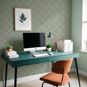 Minimal Green Diagonal Chequered Monogram Pattern Wallpaper