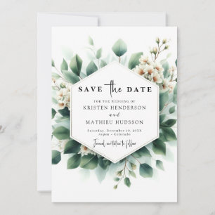 Minimal Green Eucalyptus Digital Wedding Save The Date