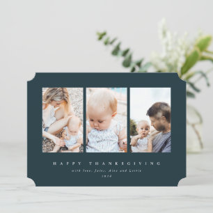 Minimal Green Frame 3 Photo Happy Thanksgiving Holiday Card