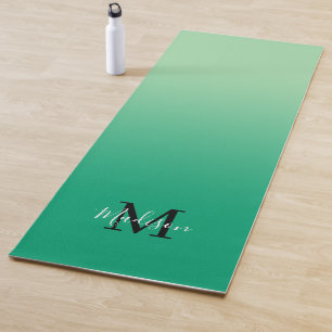 Minimal Green Gradient Monogram Script Name Yoga Mat