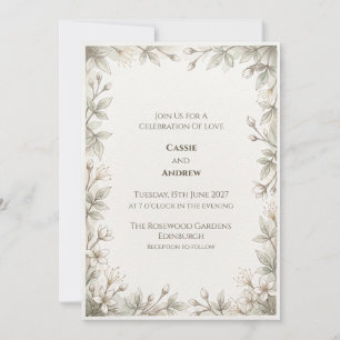 Minimal Green Leaf Wedding Invitation