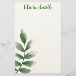 Minimal Green Leaves Stationery Paper