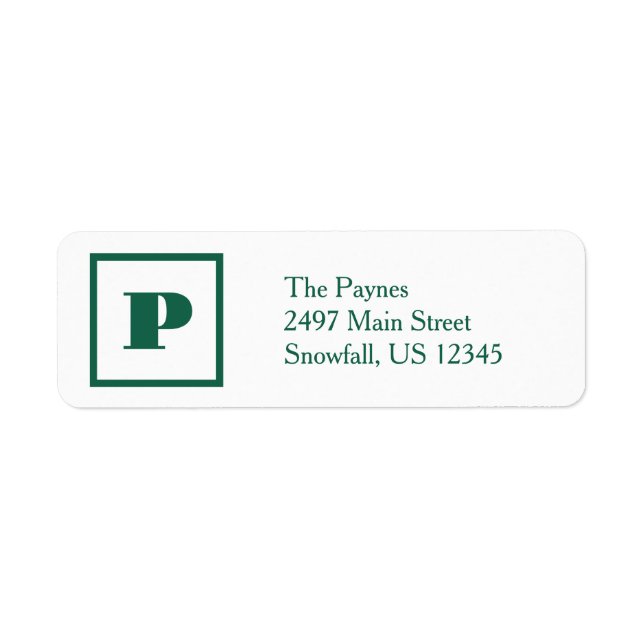 Minimal Green Monogram Return Address Label  (Front)