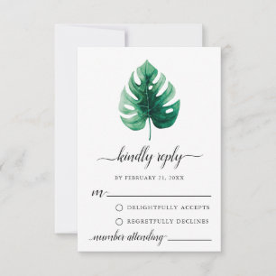 Minimal Green Monstera Leaf RSVP Card