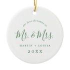 Minimal Green Newlywed 1st Christmas Wedding Photo