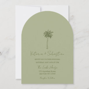 Minimal Green Palm Tree Beach Wedding Invitation