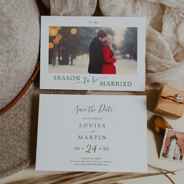 Minimal Green Season to be Married Save the Date Holiday Card (Creator Uploaded)