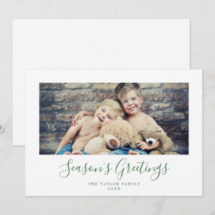 Minimal Green Season's Greetings Horizontal Photo Holiday Card