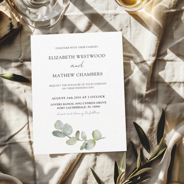 Minimal Green Watercolor Eucalyptus Wedding  Invitation (Creator Uploaded)