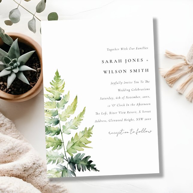 Minimal Green Watercolor Fern Foliage Wedding Invitation (Creator Uploaded)