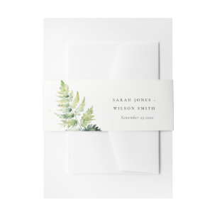 Minimal Green Watercolor Fern Foliage Wedding Invitation Belly Band
