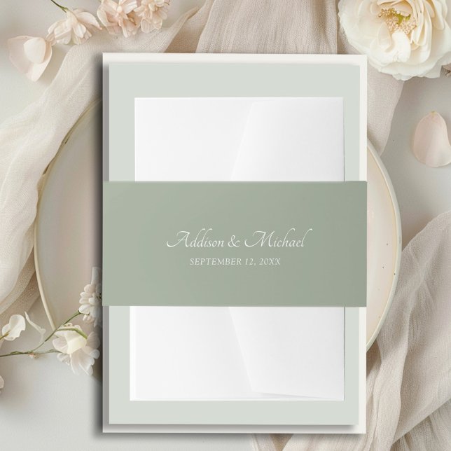 Minimal Green White Invitation Belly Band (Minimal Green White Invitation Belly Band with your name and date.)