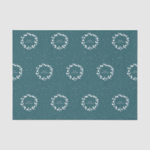 Minimal Green + White Merry Christmas Holly Wreath Tissue Paper
