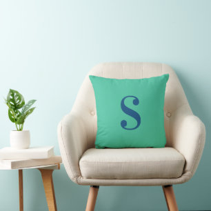 Minimal Green with Large Blue Monogram Cushion