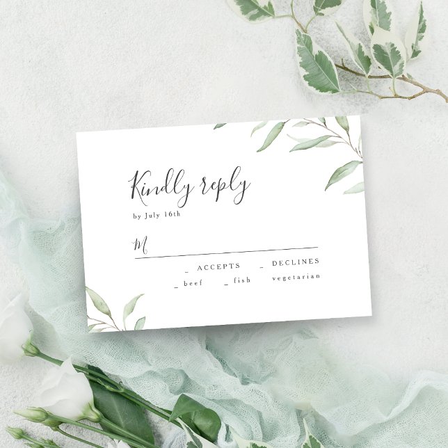 Minimal greenery botanical rustic wedding RSVP Card (Minimal greenery botanical rustic wedding RSVP)