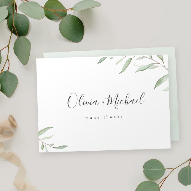 Minimal greenery calligraphy names rustic thank you card (Minimal greenery calligraphy names rustic thank you card)