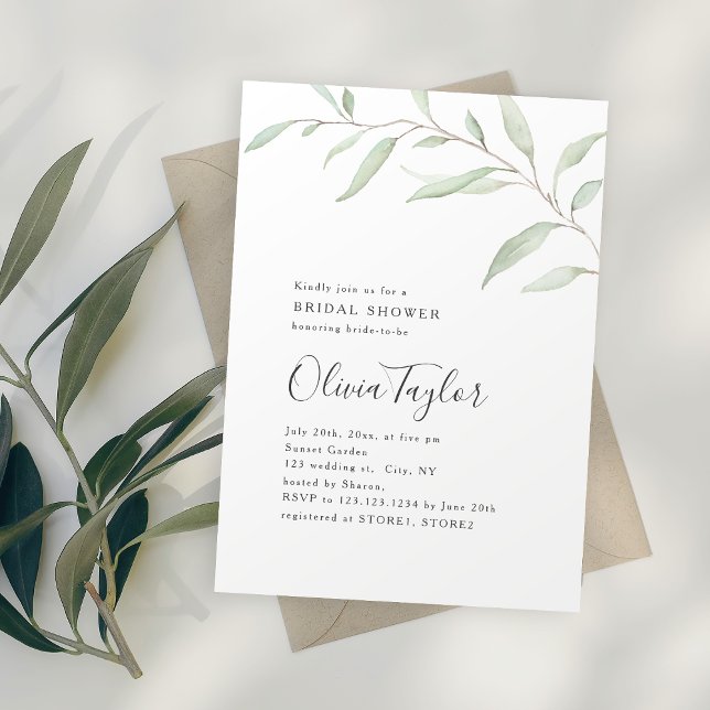 Minimal greenery calligraphy rustic bridal shower invitation (Minimal greenery calligraphy rustic bridal shower invitation)