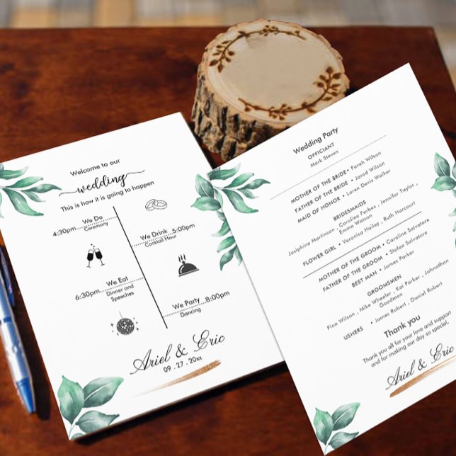 Minimal Greenery Classic Elegant Wedding Program (Creator Uploaded)