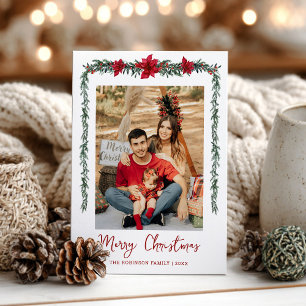 Minimal Greenery Garland Merry Christmas 1 Photo Holiday Card