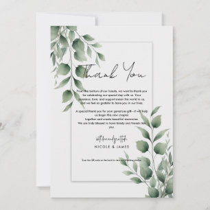 Minimal Greenery Leaves Modern White Thank You Invitation