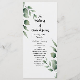 Minimal Greenery Leaves Modern White Wedding Programme